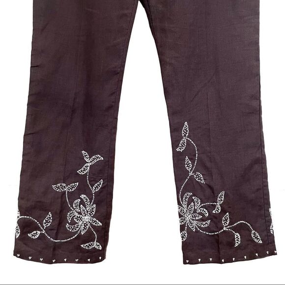 French Connection Beaded Ramie Straight Leg Pants Brown Size 4 - Picture 2 of 8